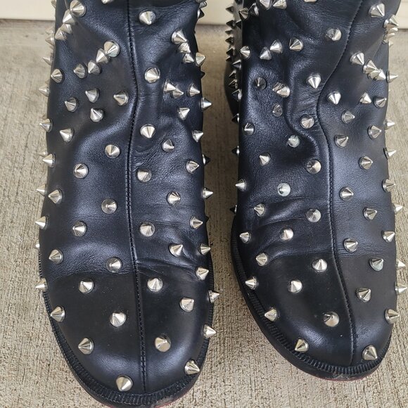 Christian Louboutin Studded Flat Boots Knee Black Shoes MENEBOOT IT 37 US 6.5-7 - Picture 2 of 14